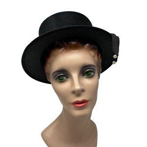 Vintage Top Hat Women's Black Straw